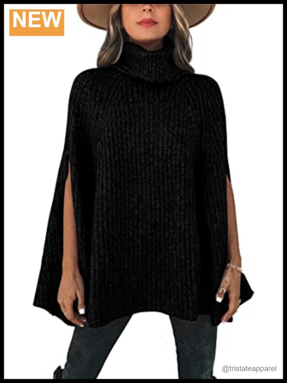 Chunky Knit Turtleneck Poncho Sweater Women Winter Cape Pullover